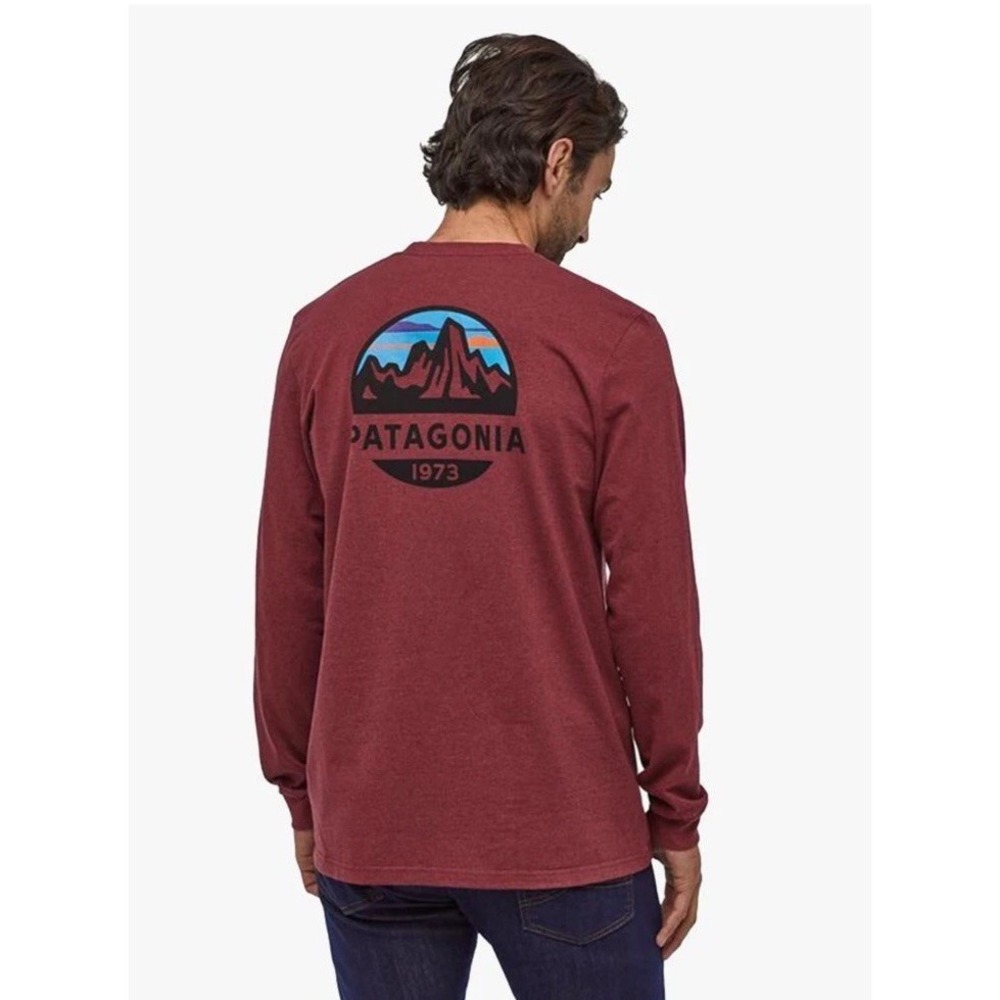 Patagonia Mens Responsibili-Tee Long Sleeve Logo Regular Fit Burgundy Sz Large